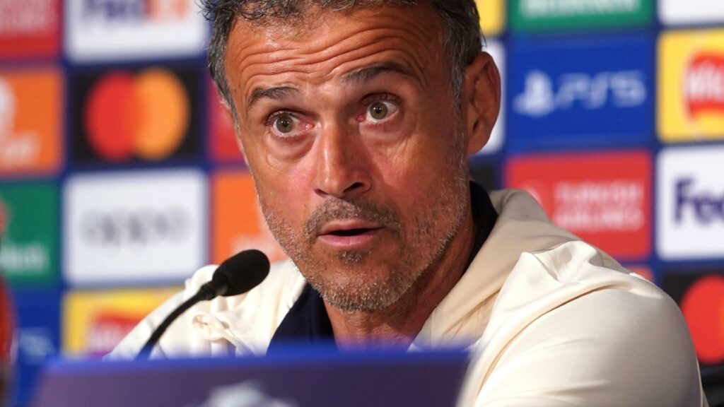 Paris St Germain manager Luis Enrique during a press conference (Owen Humphreys/PA Archive)