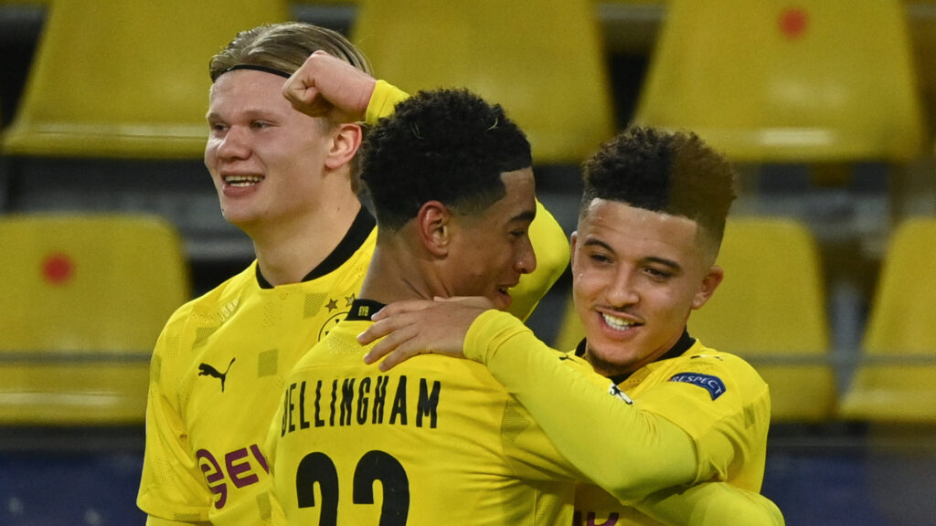 Dortmund stars Erling Haaland, Jude Bellingham and Jadon Sancho (AFP via Getty Images)
