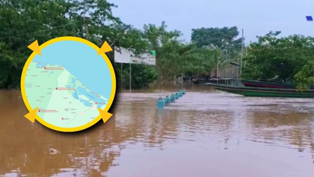Río Patuca desbordado inundando comunidades en Gracias a Dios