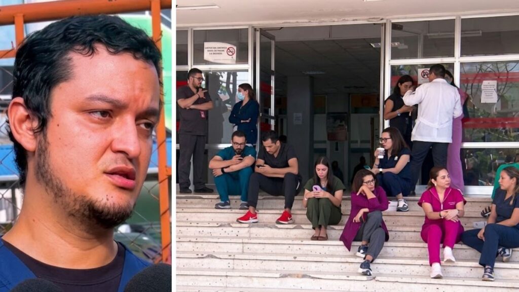 Médicos hondureños realizando asamblea informativa frente a hospital público