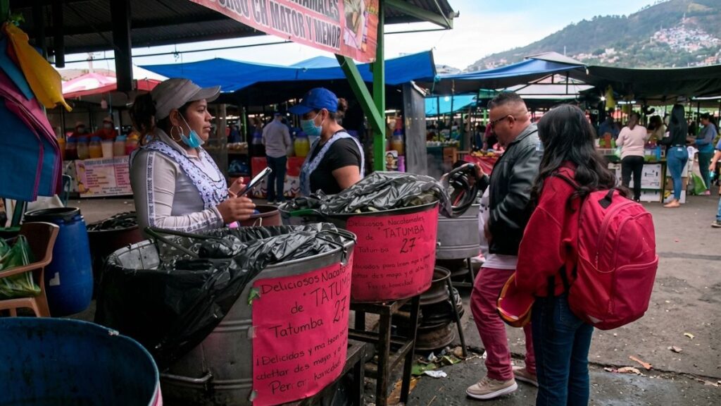 Productos de temporada navideña exhibidos en un mercado hondureño